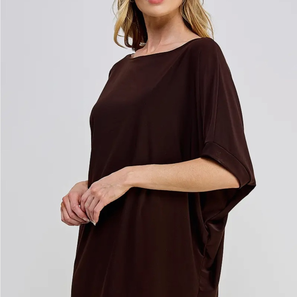 Brown Dolman Top Boatneck